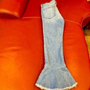 Frame crop flared jeans.  Medium wash.